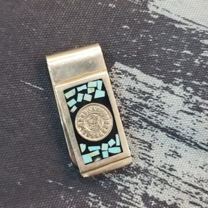 MONEY CLIP-Genuine silver .925 Aztec Calendar Clip handcrafted!